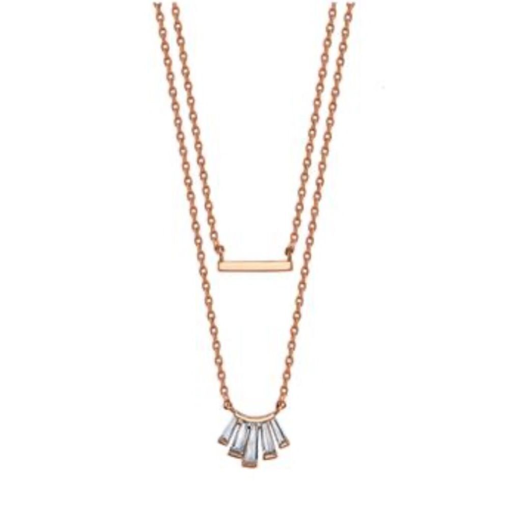 NWT Unwritten Rose Gold Flash Plated CZ Bar Layered Pendant Necklace Rose Gold
